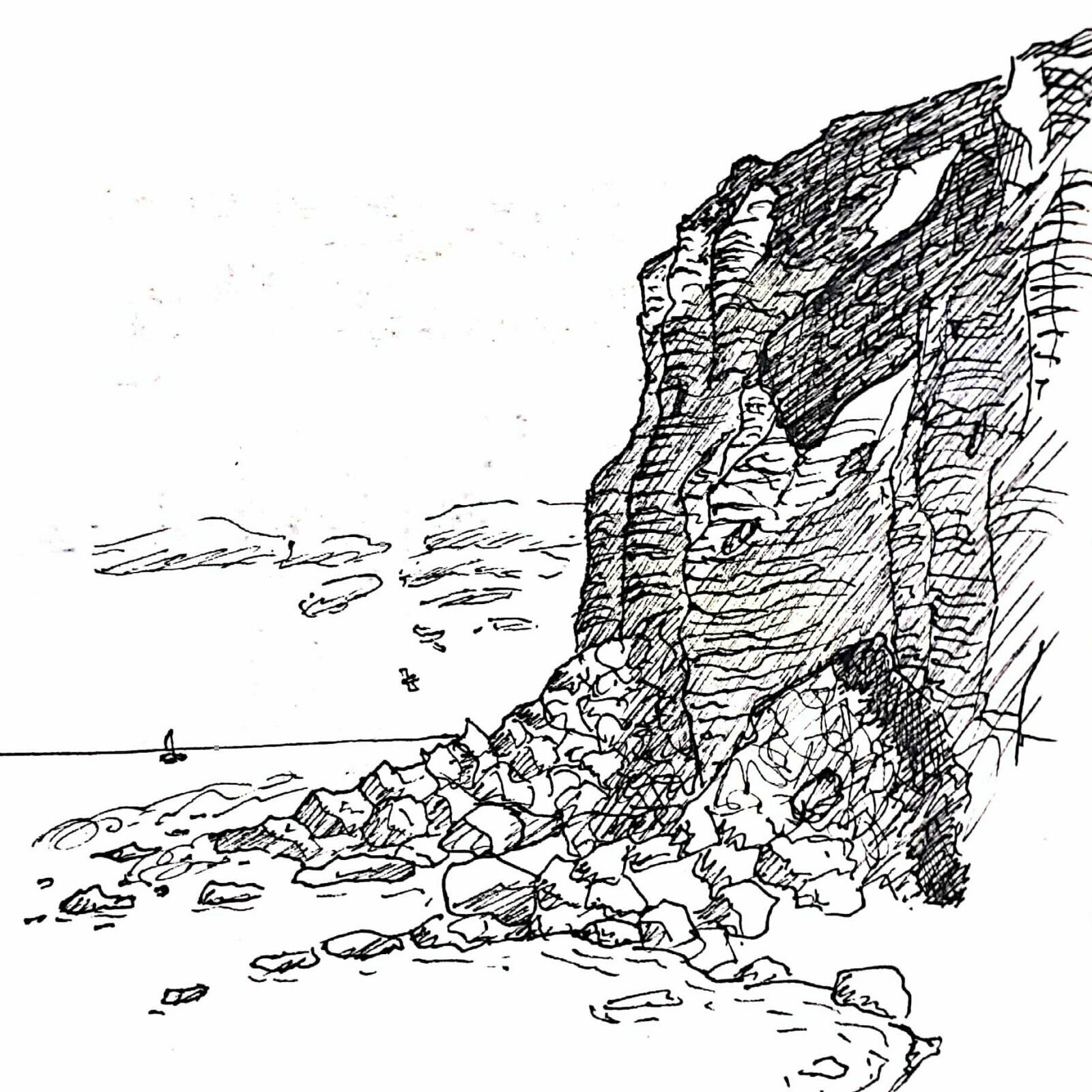 falaise etretat paysage stylo papierbulle papier bulle illustrateur freelance illustration jeunesse dessin