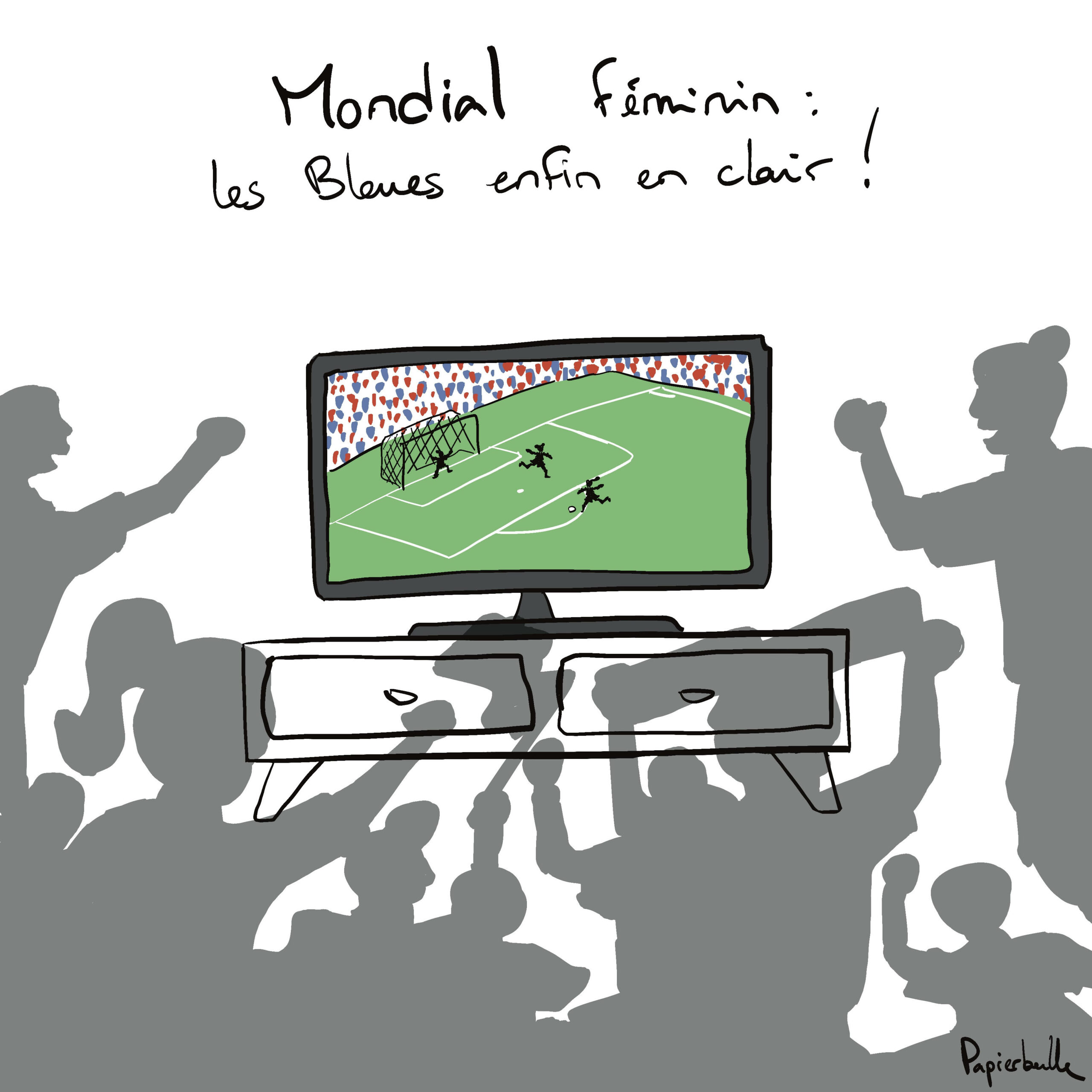 football féminin bleues tv mondial diffusion papierbulle papier bulle illustrateur freelance illustration