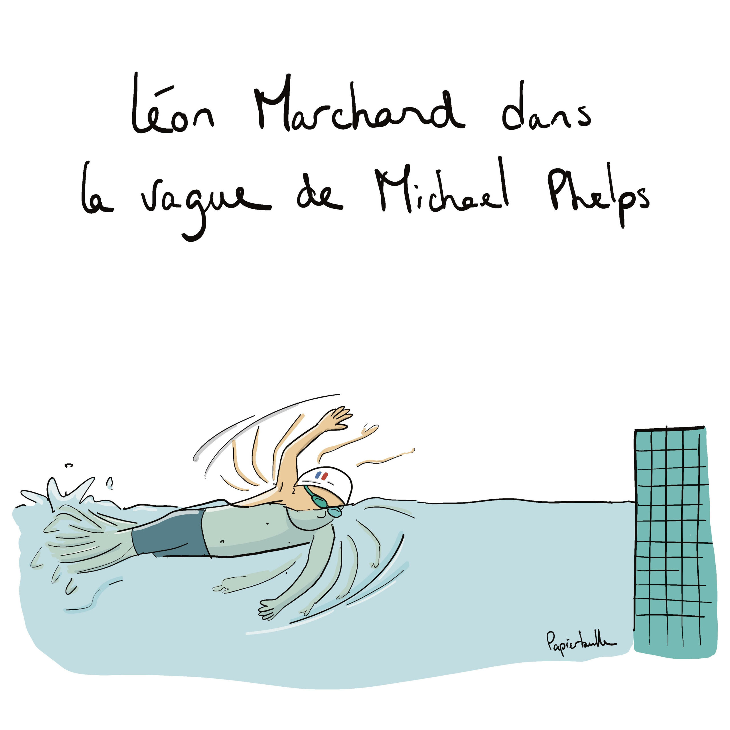 natation Leon marchand Michael Phelps record du monde 4 nages championnats du monde papierbulle papier bulle illustrateur freelance illustration