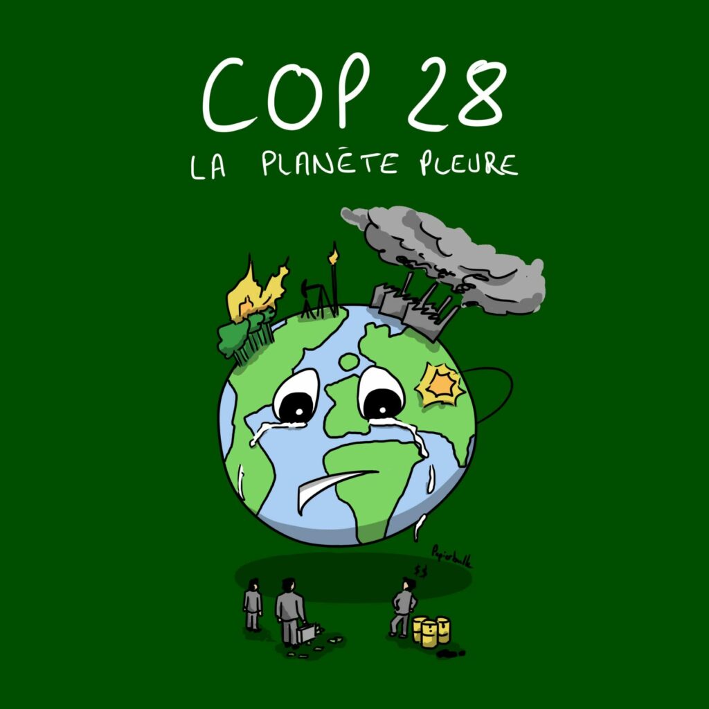 dessin de presse COP 28 COP28 illustration article ecologie écologie environnement planète